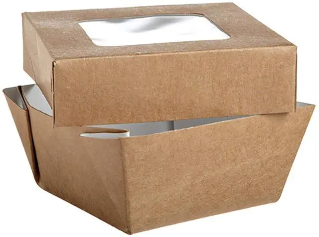 Main image of 210KRAYB85 Kraft Kray Boxes with PET Window Lid - 7oz 2.8 x 2.8 x 1.6in - 250 pcs