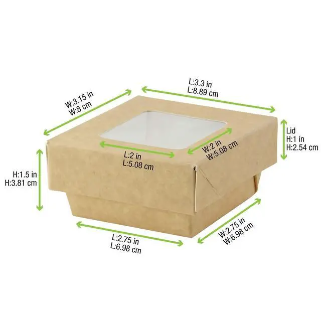 Alt view image 6 of 6 - 210KRAYB85 Kraft Kray Boxes with PET Window Lid - 7oz 2.8 x 2.8 x 1.6in - 250 pcs