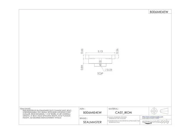Alt view image 4 of 4 - SF-24 Standard Duty Flange Unit, 4 Bolt, Regreasable, Felt Seals, Setscrew Locking Collar, Cast Iron Housing, 1-1/2" Bore, 5-1/8" Overall Length, 4" Bolt Hole Spacing Width, 9/16" Flange Height, ±2 De