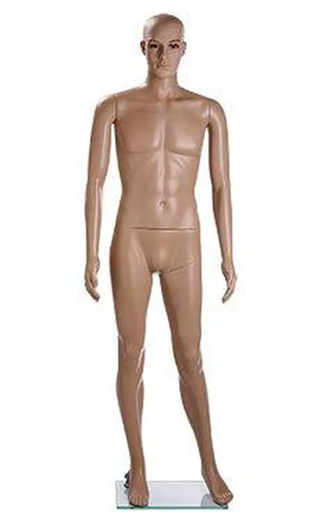 Alt view image 2 of 4 - Mannequin Full Body - Male Mannequin Full Body with Base, 6' 2½" Height, Caucasian Complexion Plastic Mannequin Body for Display