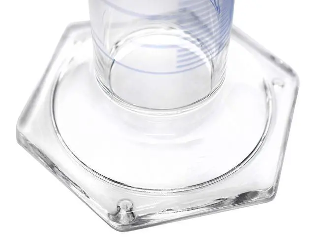 Alt view image 3 of 6 - Graduated Cylinders 7 Piece Set - ASTM, Class A - 10mL, 25mL, 50mL, 100mL, 250mL, 500mL & 1000mL - Protective Collars, Hexagonal Base - Blue Graduations - Borosilicate 3.3 Glass - Labs