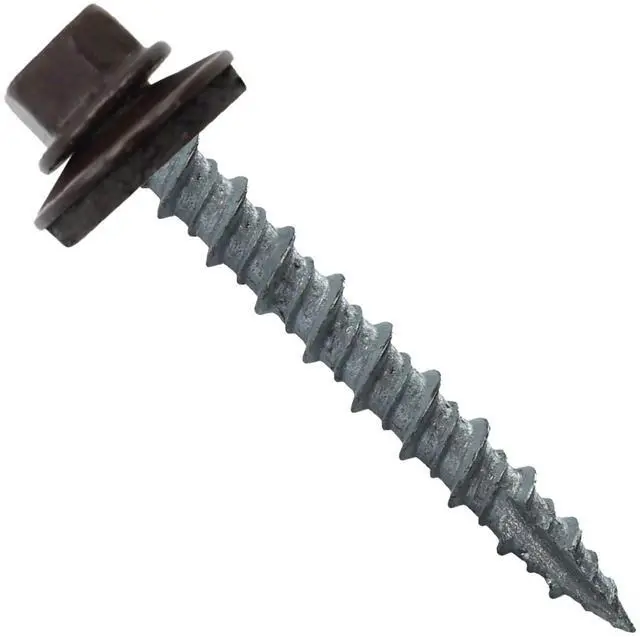 Main image of Metal ROOFING SCREWS: (1000) 10 x 1-1/2" Dark Brown Hex Head Sheet Metal Roof Screw. Self starting metal to wood siding screws. EPDM washer. Colored head