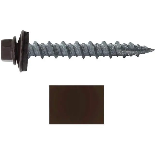 Alt view image 2 of 4 - Metal ROOFING SCREWS: (1000) 10 x 1-1/2" Dark Brown Hex Head Sheet Metal Roof Screw. Self starting metal to wood siding screws. EPDM washer. Colored head