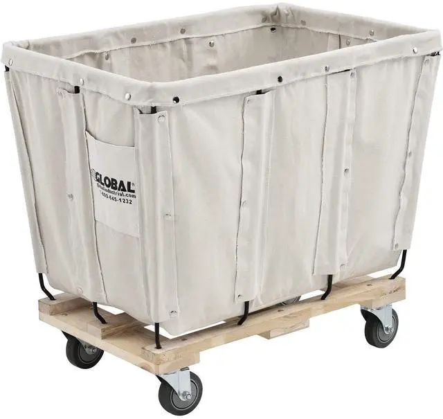 Main image of 8 Bushel, Canvas Basket Bulk Truck, 34" L x 22" W x 30-1/2"H, Unassembled, Rolling Laundry Cart, Commercial Material Handling Cart with Swivel Rubber Casters