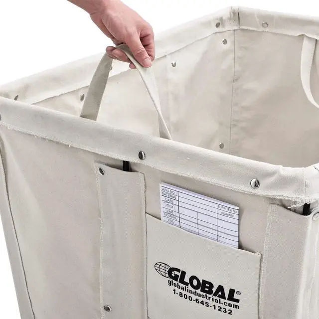 Alt view image 2 of 5 - 8 Bushel, Canvas Basket Bulk Truck, 34" L x 22" W x 30-1/2"H, Unassembled, Rolling Laundry Cart, Commercial Material Handling Cart with Swivel Rubber Casters