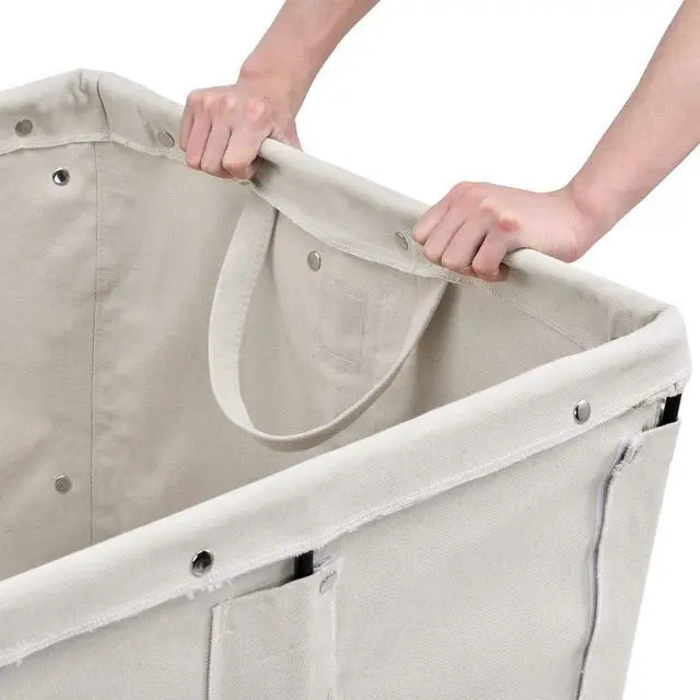 Alt view image 3 of 5 - 8 Bushel, Canvas Basket Bulk Truck, 34" L x 22" W x 30-1/2"H, Unassembled, Rolling Laundry Cart, Commercial Material Handling Cart with Swivel Rubber Casters