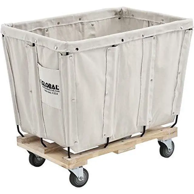 Alt view image 5 of 5 - 8 Bushel, Canvas Basket Bulk Truck, 34" L x 22" W x 30-1/2"H, Unassembled, Rolling Laundry Cart, Commercial Material Handling Cart with Swivel Rubber Casters