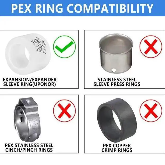 Alt view image 5 of 6 - (Pack of 130) 1/2 Inch Pex A Expansion Fitting Bundles: Tee, Elbow and Coupling 10 Pieces each, Expansion Rings 100 Pieces, F1960