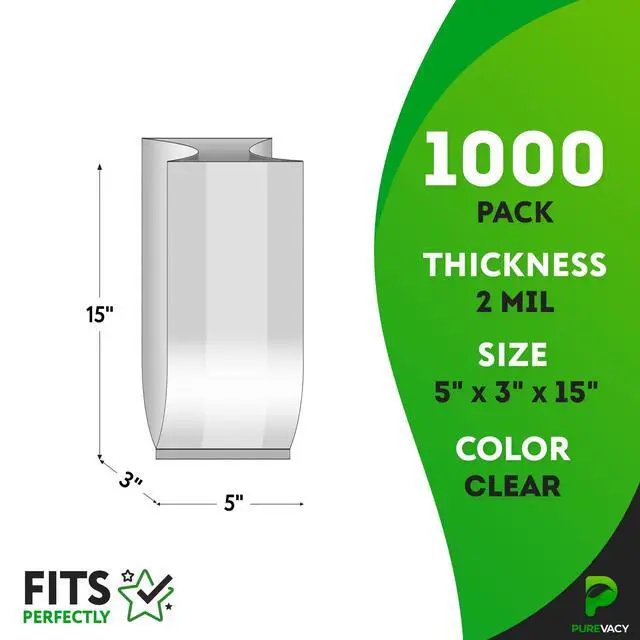 Alt view image 2 of 6 - Clear Plastic Bags for Packaging, 5 x 3 x 15 Inch Gusseted Poly Bags, 2 Mil LDPE Clear Bag for Food, Gifts, Treats, and Small Business, Pack of 1000