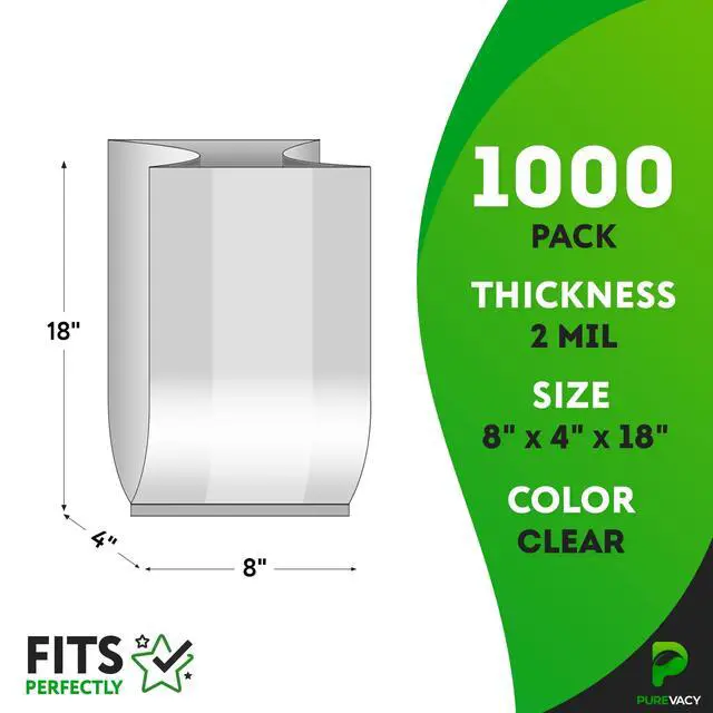 Alt view image 2 of 5 - Clear Plastic Bags for Packaging, 8 x 4 x 18 Inch Gusseted Poly Bags, 2 Mil LDPE Clear Bag for Food, Gifts, Treats, and Small Business, Pack of 1000