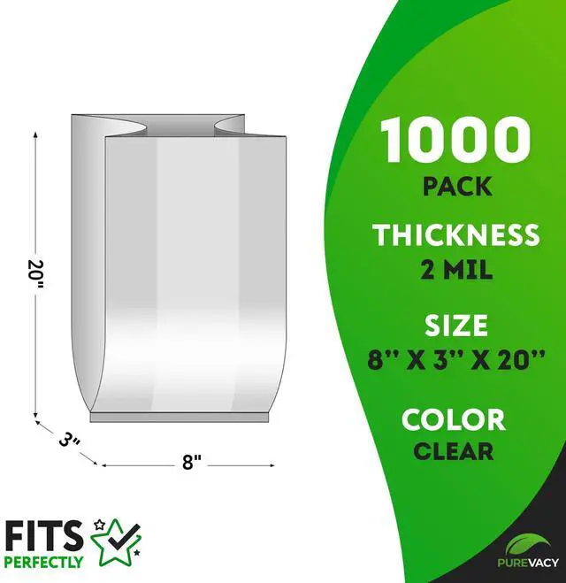 Alt view image 2 of 6 - Clear Gusseted Poly Bags, 8 x 3 x 20 Inch, 1000 Pack Side Gusseted Plastic Bags 2 Mil. Leakproof for Packaging, Gift Favors, Fruits, Grains, Coffee Beans