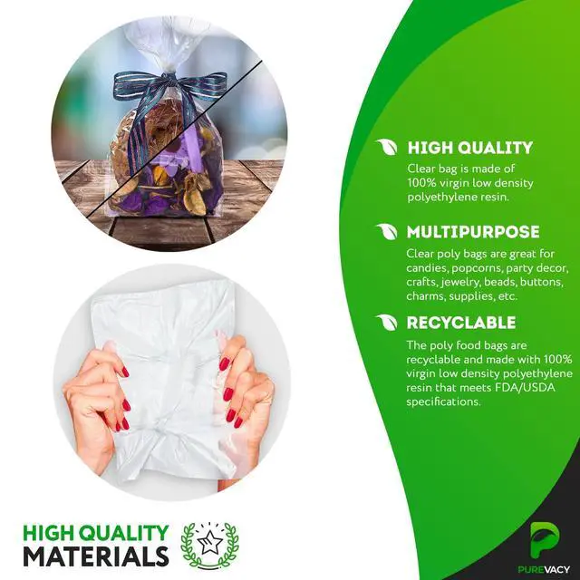 Alt view image 3 of 6 - Clear Gusseted Poly Bags, 8 x 3 x 20 Inch, 1000 Pack Side Gusseted Plastic Bags 2 Mil. Leakproof for Packaging, Gift Favors, Fruits, Grains, Coffee Beans