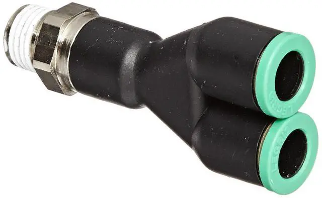 Main image of Legris 3148 60 14 Nylon & Nickel-Plated Brass Push-to-Connect Fitting, Wye, 3/8" Tube OD x 1/4" NPT Male