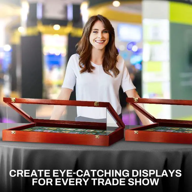 Alt view image 3 of 6 - Trade Show Display Portable Case, Clear Acrylic Box for Pastry Display, Display Case for Exhibits w/Acrylic Side Guards | Cherry with Green Felt