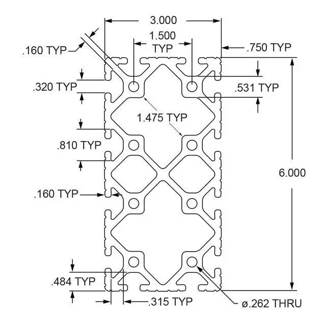 Alt view image 2 of 6 - 8020, 3060, 15 Series, 3 Inch x 6 Inch Aluminum T-Slot Extrusion T Slotted Extruded Guide Rail Profile (36" Long, Clear Anodize)