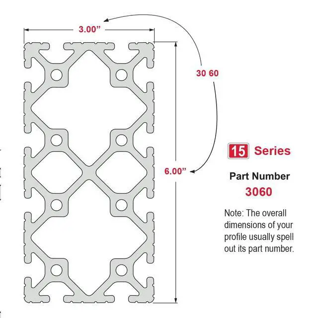 Alt view image 4 of 6 - 8020, 3060, 15 Series, 3 Inch x 6 Inch Aluminum T-Slot Extrusion T Slotted Extruded Guide Rail Profile (48" Long, Clear Anodize)