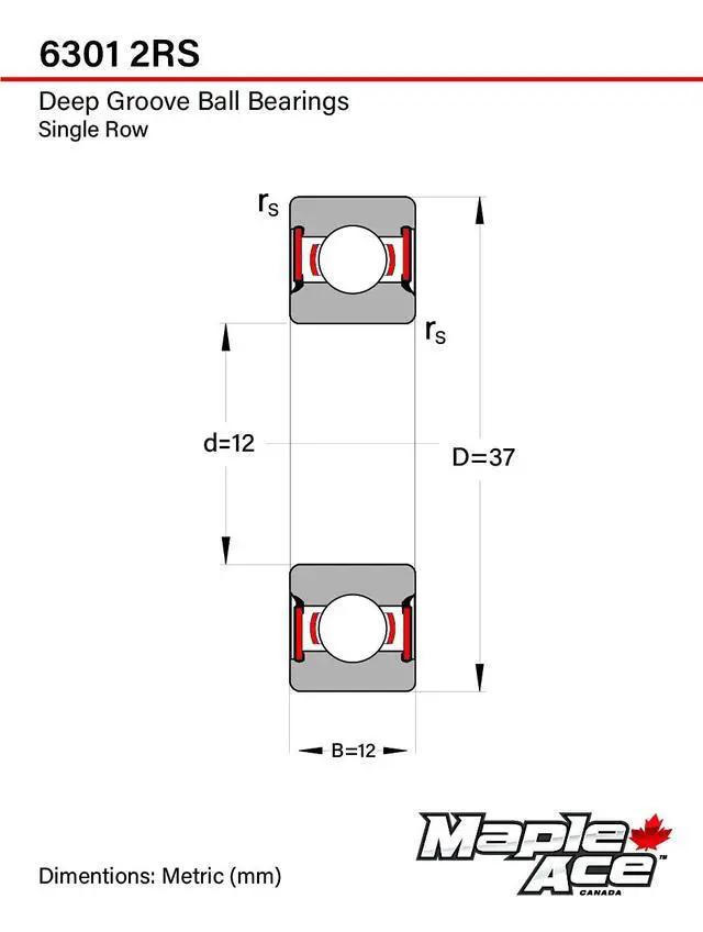 Alt view image 3 of 6 - 6301-2RS Ball Bearing 12x37x12mm 6301 2RS Rubber Sealed (Qty 100)