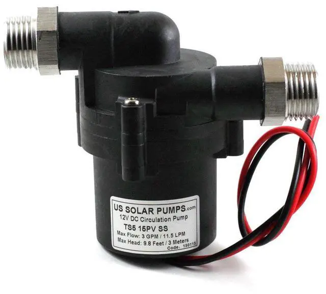 Main image of 12VDC Solar Hot Water Pumps - Can handle temperatures up to 230F and Pressures up to 145PSI - With three-phase ECM brushless DC motor. FDA, REACH,CE, RoHS, ISO9001 certificated (3.0 GPM)