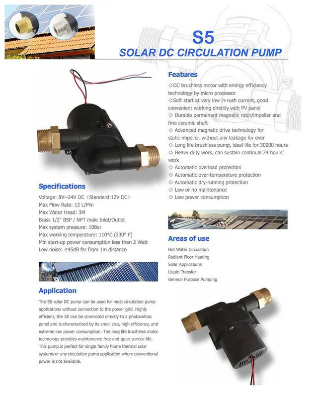 Alt view image 6 of 6 - 12VDC Solar Hot Water Pumps - Can handle temperatures up to 230F and Pressures up to 145PSI - With three-phase ECM brushless DC motor. FDA, REACH,CE, RoHS, ISO9001 certificated (3.0 GPM)