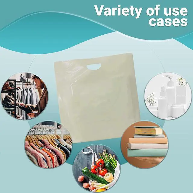 Alt view image 3 of 6 - Die Cut Handle Merchandise Bags, Ivory LDPE Plastic Shopping Bags, 20 x 20 x 5 Inch Bottom Gusset, 2 Mil Thickness, Pack of 250