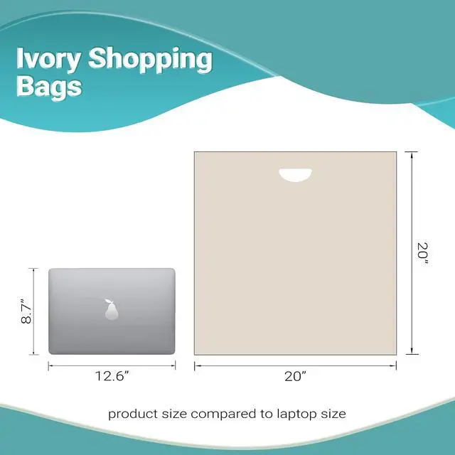 Alt view image 4 of 6 - Die Cut Handle Merchandise Bags, Ivory LDPE Plastic Shopping Bags, 20 x 20 x 5 Inch Bottom Gusset, 2 Mil Thickness, Pack of 250