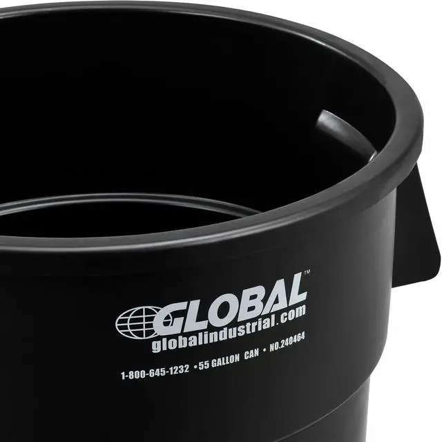 Alt view image 4 of 6 - Commercial Round Trash Can, 55 Gallon Capacity, Plastic Garbage Can, Indoor and Outdoor Utility Trash Can, Black, 26-1/4"W x 33-1/8"H, No Lid