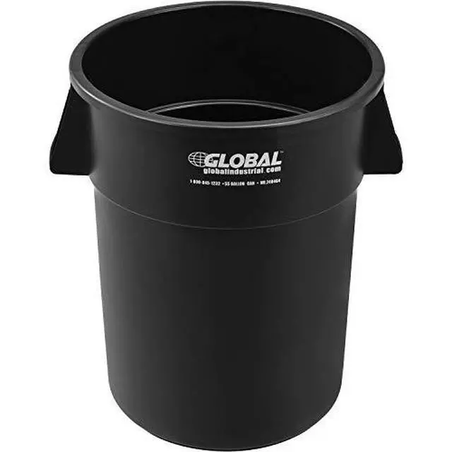 Alt view image 6 of 6 - Commercial Round Trash Can, 55 Gallon Capacity, Plastic Garbage Can, Indoor and Outdoor Utility Trash Can, Black, 26-1/4"W x 33-1/8"H, No Lid