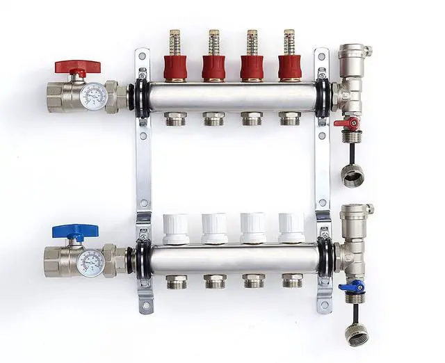Main image of PEX Manifold Radiant Floor Heating Set 4 Loop System Stainless Steel Heated Hydronic Heating 1/2" Oxygen Barrier Tubing