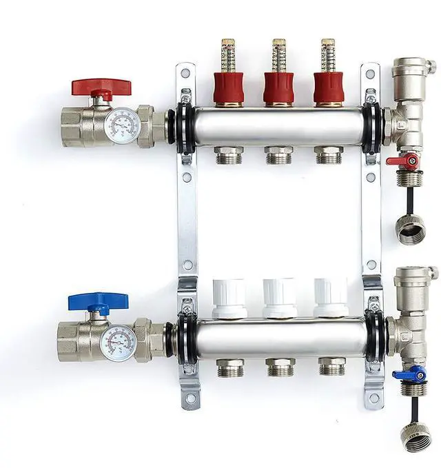 Main image of PEX Manifold Radiant Floor Heating Set 3 Loop System Stainless Steel Heated Hydronic Heating For 1/2" Oxygen Barrier Tubing