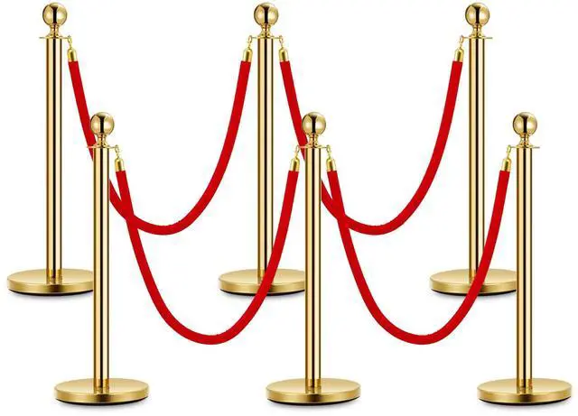Main image of Stanchions and Velvet Ropes, Crowd Control Barriers Queue Pole,Red Carpet Ropes and Poles, Gold