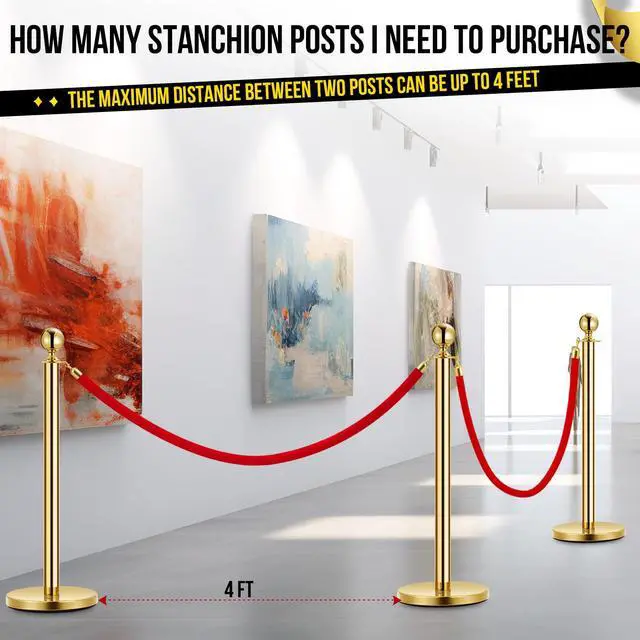 Alt view image 6 of 6 - Stanchions and Velvet Ropes, Crowd Control Barriers Queue Pole,Red Carpet Ropes and Poles, Gold