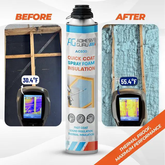 Alt view image 2 of 6 - Adhesive Guru Spray Foam Insulation Kit (2 x 32.80 oz), Polyurethane Self-Expanding Adhesive Foam, Closed Cell Heat Insulation and Acustic Spray with Cleaner and Dispensing Gun