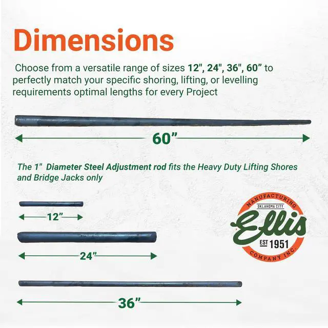 Alt view image 3 of 6 - 1" Diameter Steel Adjustment Rod - 60" Length for Heavy Duty Steel Shores & Bridge Jacks - Extra Leverage for Height Adjustment
