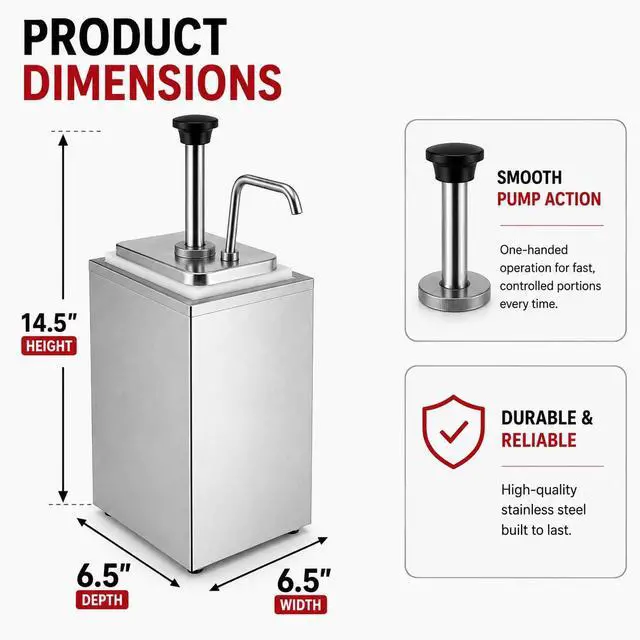 Alt view image 2 of 6 - Commercial Stainless Steel Condiment Dispenser with Pump Single Head Sauce Dispenser for Ketchup, Mustard, Mayo, Syrup & Dressings Countertop Restaurant Food Service Pump Station