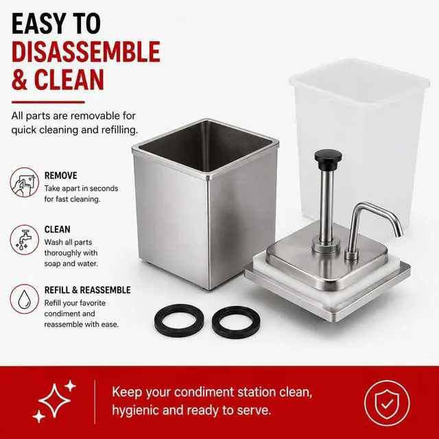 Alt view image 4 of 6 - Commercial Stainless Steel Condiment Dispenser with Pump Single Head Sauce Dispenser for Ketchup, Mustard, Mayo, Syrup & Dressings Countertop Restaurant Food Service Pump Station