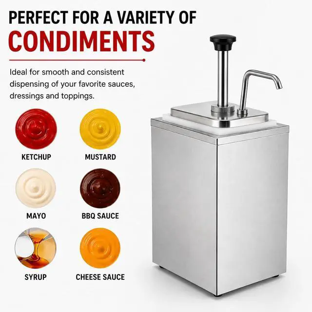 Alt view image 5 of 6 - Commercial Stainless Steel Condiment Dispenser with Pump Single Head Sauce Dispenser for Ketchup, Mustard, Mayo, Syrup & Dressings Countertop Restaurant Food Service Pump Station