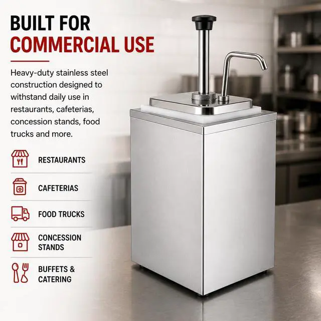 Alt view image 6 of 6 - Commercial Stainless Steel Condiment Dispenser with Pump Single Head Sauce Dispenser for Ketchup, Mustard, Mayo, Syrup & Dressings Countertop Restaurant Food Service Pump Station