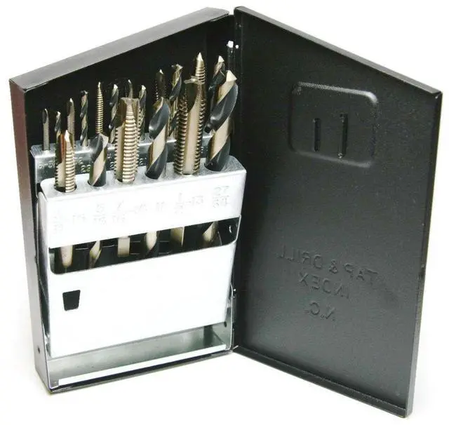 Main image of Super Premium Drill and Tap Set - 18 Piece Set - 57580 - Black and Gold Oxide