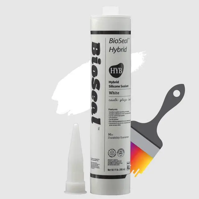 Alt view image 2 of 6 - Paintable White BioSeal Silicone Sealant Caulk Waterproof 10.1 oz White Caulking Silicone Adhesive Sealant Cartridge for RV, General Use, Window, Door, Glass for PAINTABLE Silicone Caulk (50)