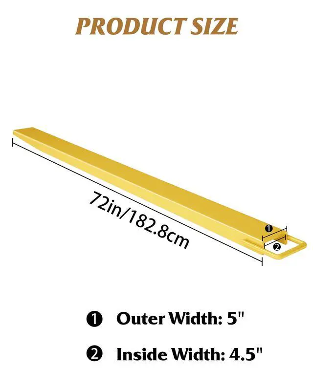 Alt view image 3 of 6 - Pallet Forklift Extensions 72 in Length 4.5 in Width, Heavy Duty Steel Pallet Fork Extension, 1 Pair Fork Extensions for Forklifts, Yellow