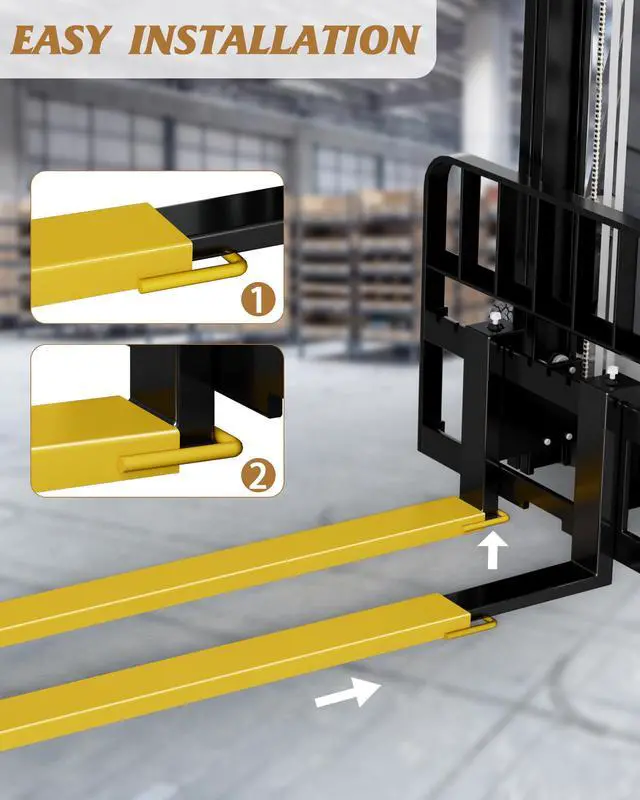 Alt view image 5 of 6 - Pallet Forklift Extensions 72 in Length 4.5 in Width, Heavy Duty Steel Pallet Fork Extension, 1 Pair Fork Extensions for Forklifts, Yellow