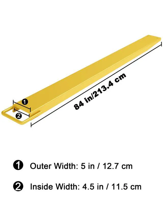 Alt view image 3 of 6 - Pallet Forklift Extensions 84 in Length 4.5 in Width, Heavy Duty Steel Pallet Fork Extension, 1 Pair Fork Extensions for Forklifts, Yellow