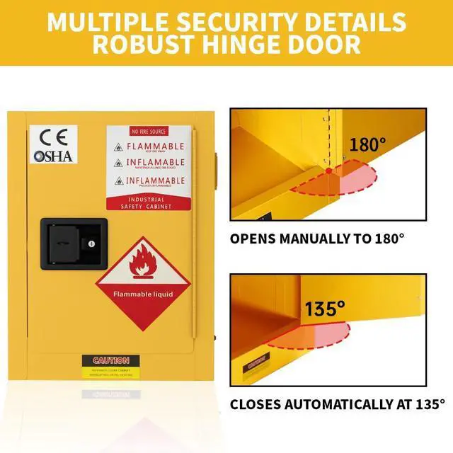 Alt view image 5 of 6 - 22 Gallon Flammable Storage Cabinet, Galvanized Steel Flammable Safety Cabinet with Adjustable Shelf for Home & Industrial Use, 24" x 19" x 19", Yellow