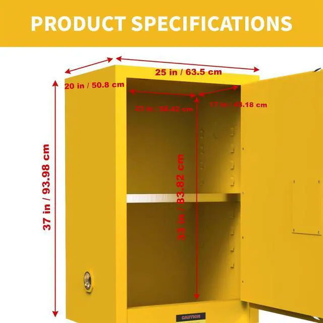 Alt view image 2 of 6 - 45 Gallon Flammable Storage Cabinet, Galvanized Steel Flammable Safety Cabinet with Adjustable Shelf for Home & Industrial Use, 37" x 25" x 20", Yellow