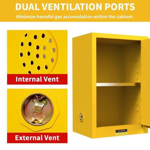 Alt view image 4 of 6 - 45 Gallon Flammable Storage Cabinet, Galvanized Steel Flammable Safety Cabinet with Adjustable Shelf for Home & Industrial Use, 37" x 25" x 20", Yellow