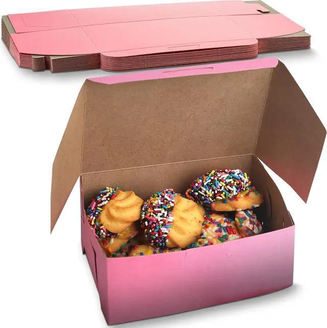 Main image of Pink Cookie Boxes 8" x 5.5" x 4" - Elegant No-Windowed Bakery Boxes (Pack of 250) - Made in the USA