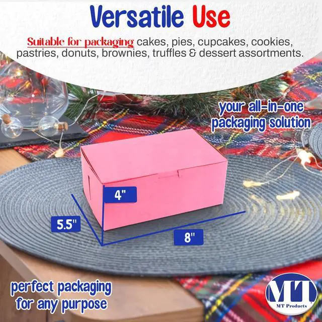 Alt view image 2 of 6 - Pink Cookie Boxes 8" x 5.5" x 4" - Elegant No-Windowed Bakery Boxes (Pack of 250) - Made in the USA