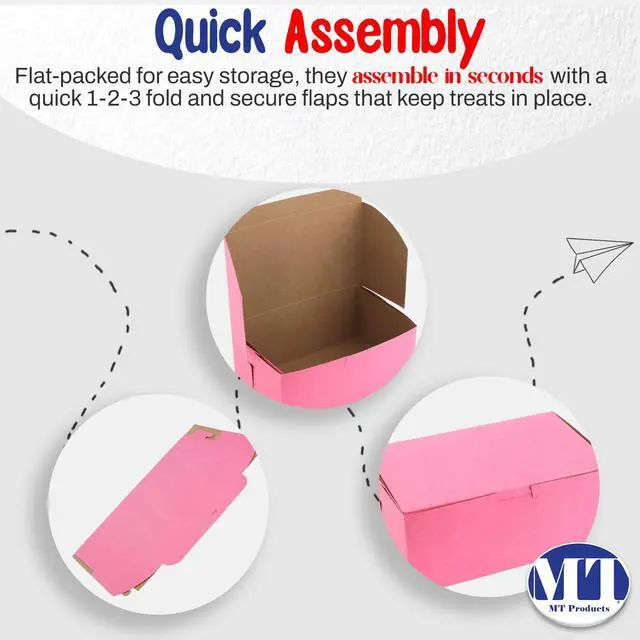 Alt view image 6 of 6 - Pink Cookie Boxes 8" x 5.5" x 4" - Elegant No-Windowed Bakery Boxes (Pack of 250) - Made in the USA