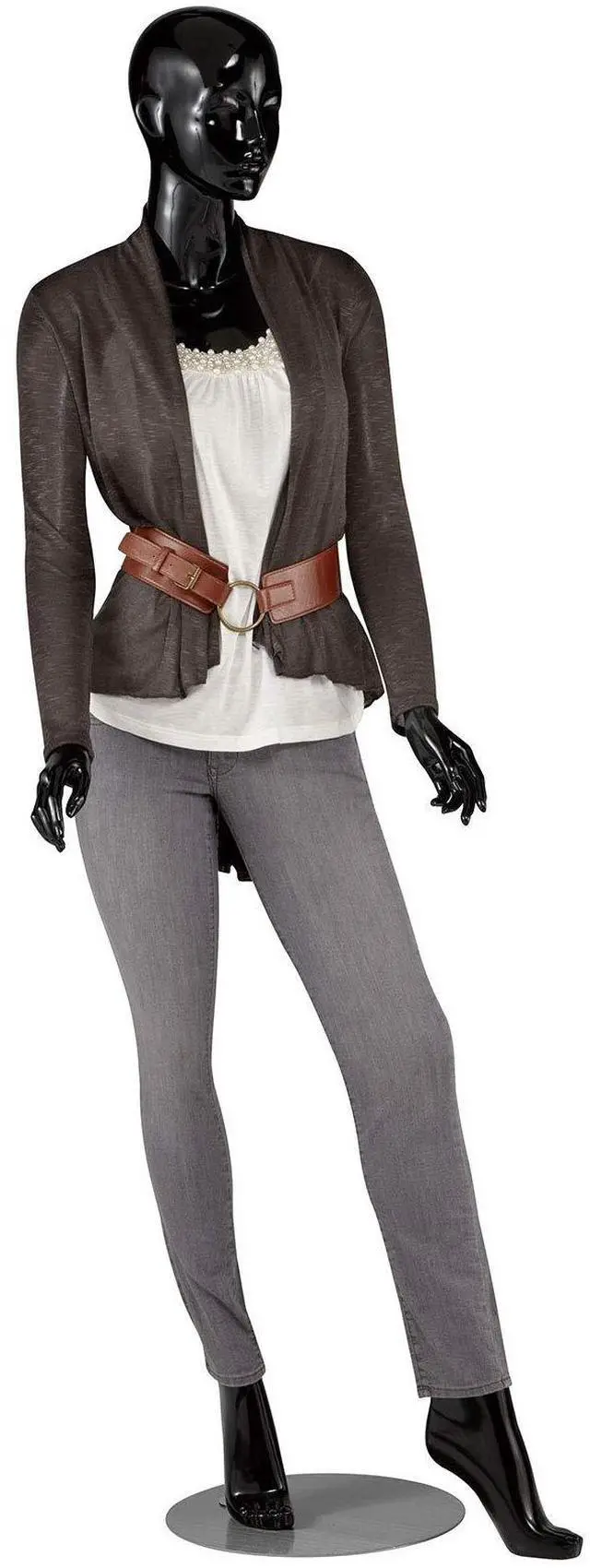 Main image of Mannequin Full Body Female Glossy Black Cameo Fiberglass with Base, Height 5'10" - Full Body Mannequin Female Display