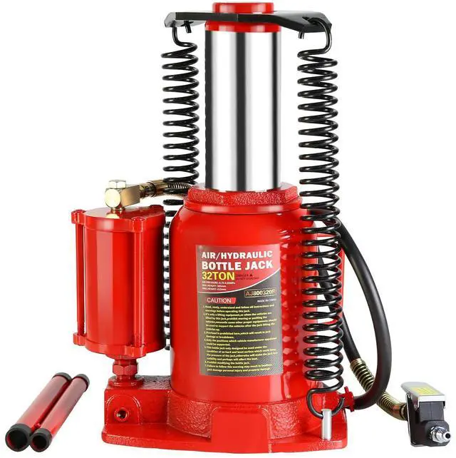 Main image of Pneumatic Air Hydraulic Bottle Jack, 32 Ton/64,000 LBS All Welded Bottle Jack, 10.4-16.3 inch Lifting Range, with Manual Hand Pump & Handle,Heavy Duty Auto Truck Travel Trailer Repair Lift Red